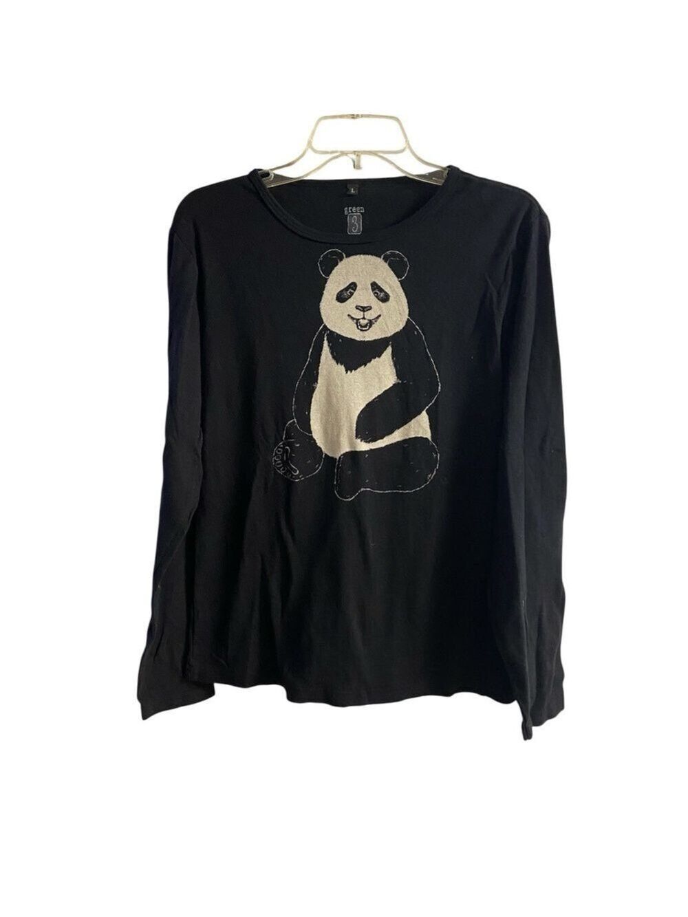Green 3 Black Organic Cotton Tee panda bear graphic Large
